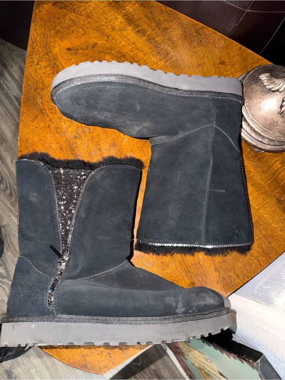 UGG Black Suede Mid-Calf Shearling Boots size 9
